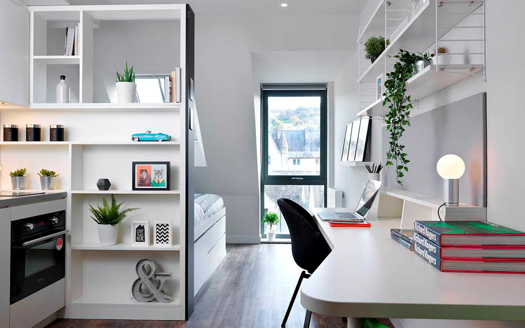 Moderno estudio para estudiantes con todas las comodidades en