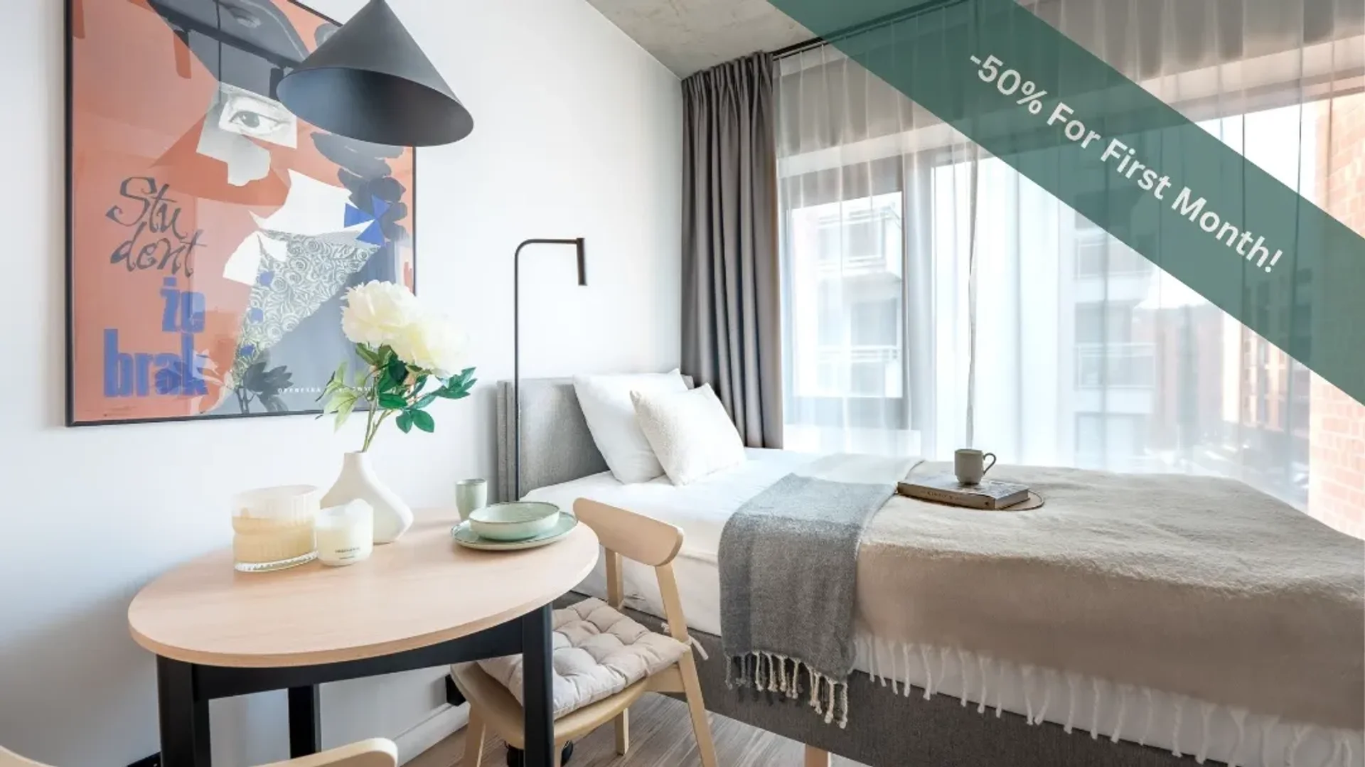 Modern student studio with complete amenities in