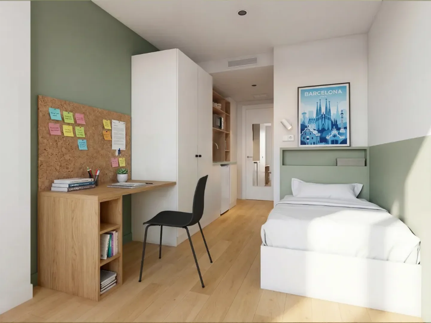 Habitación estudiantil luminosa y aireada con fácil acceso a la universidad en 