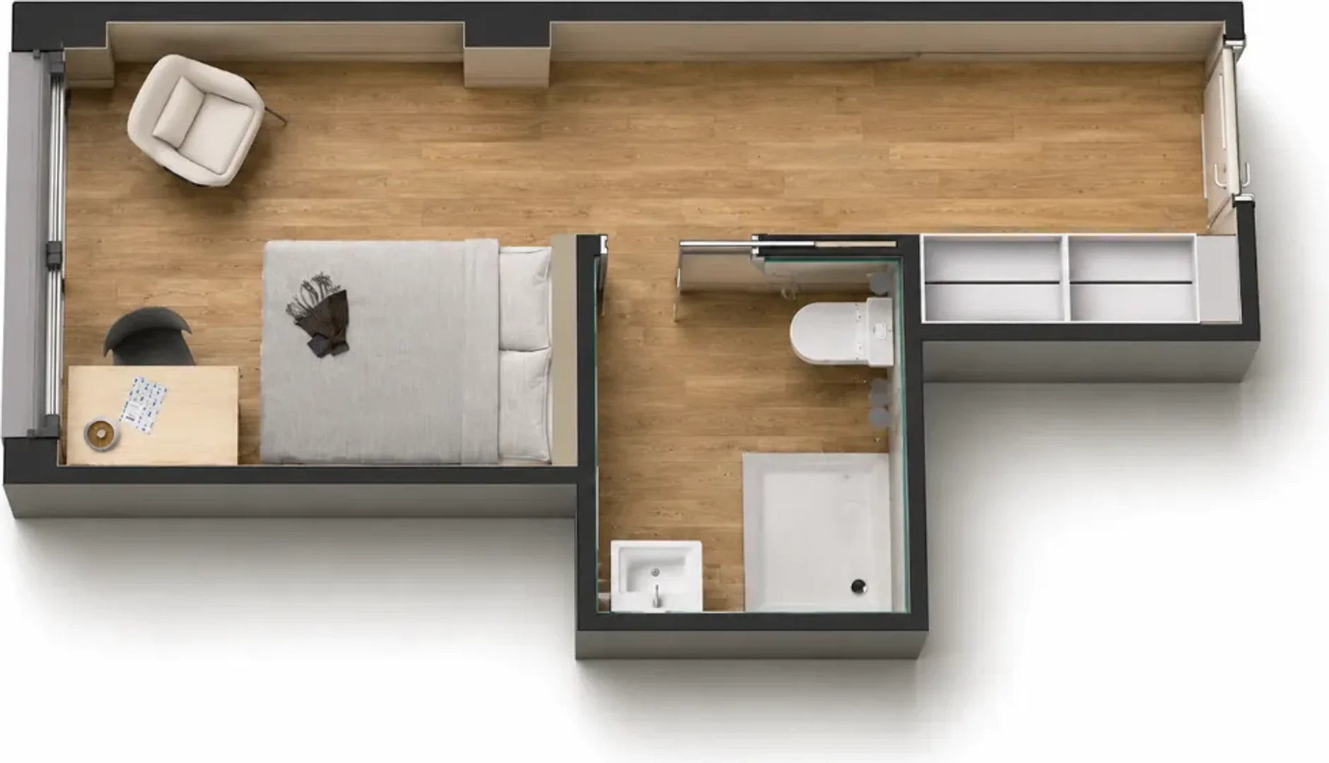 Quarto de estudante em  com área de estudo e instalações partilhadas