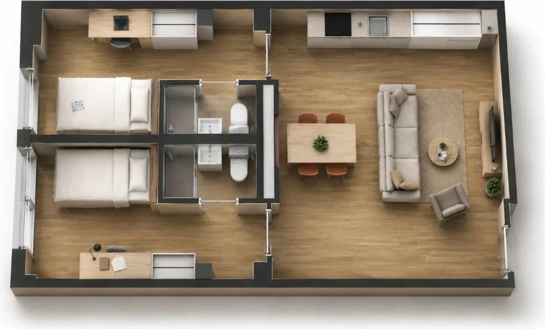 Student room in  with study area and shared facilities