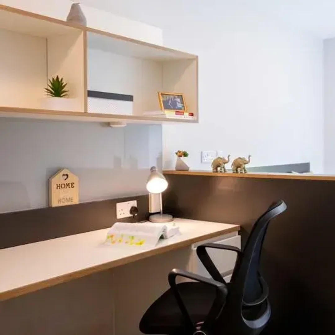 Quarto de estudante confortável e espaçoso em