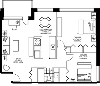 Logement de 2 chambres à Montreal