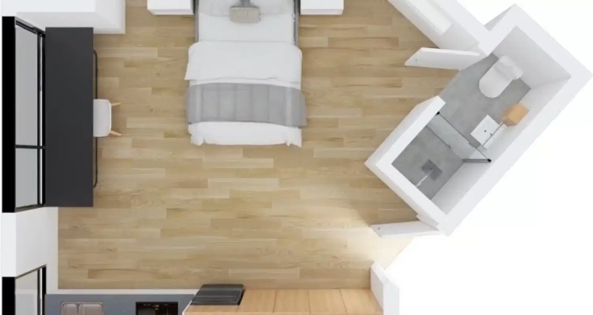 Quarto de estudante confortável e espaçoso em 