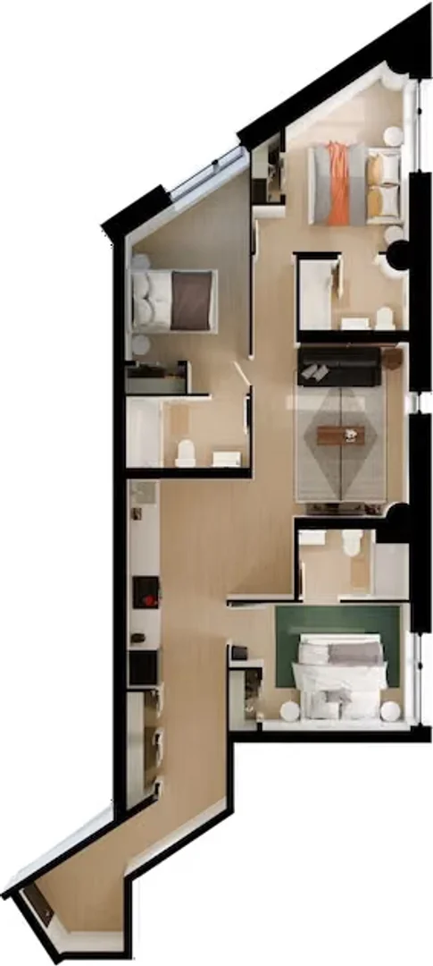 Chambre d'étudiant à avec espace d'étude et installations communes