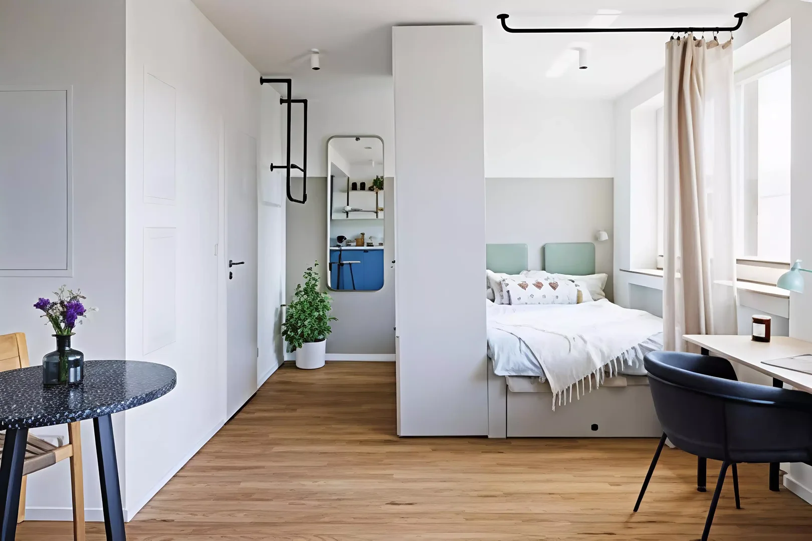 Minimalist student studio in  with efficient layout