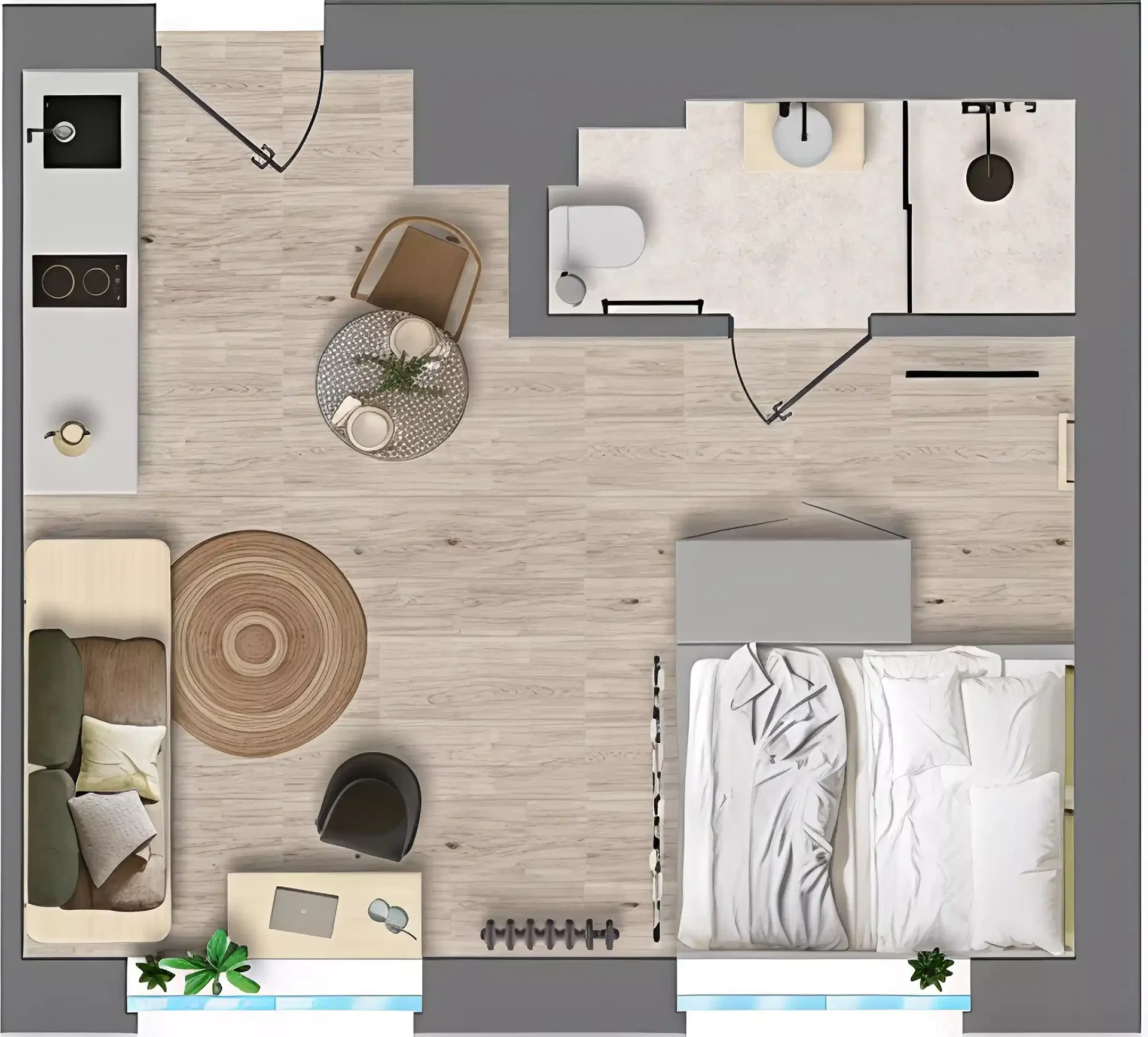 Minimalist student studio in  with efficient layout