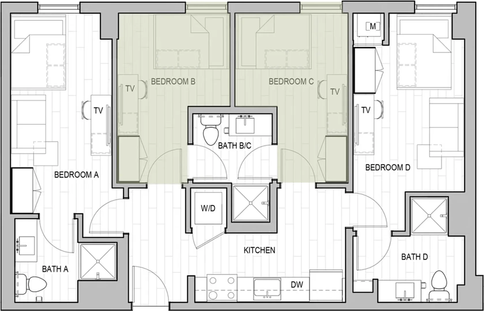 Quarto de estudante económico perto do campus em 