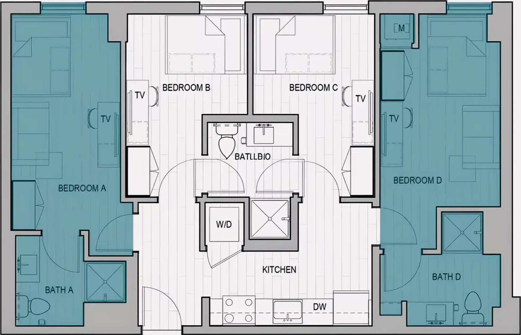 Quarto para alugar em apartamento de estudantes em , totalmente mobilado