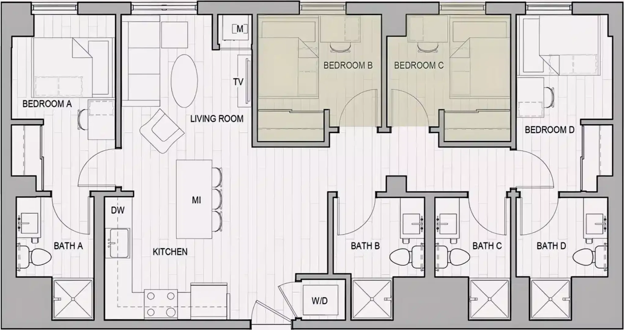 Chambre d'étudiant à  avec espace d'étude et installations communes
