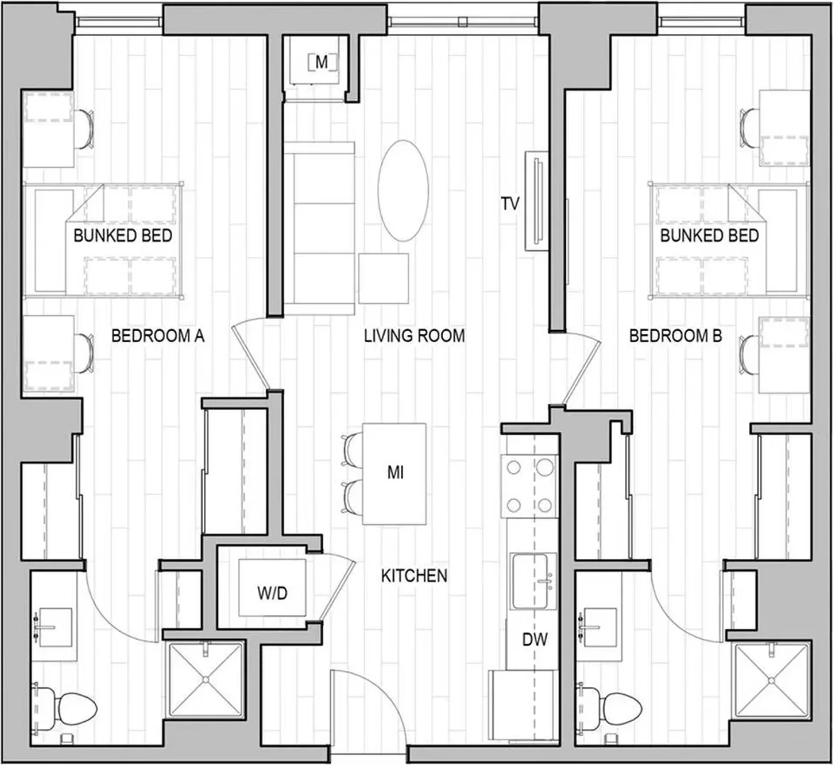 Quarto de estudante confortável e espaçoso em 