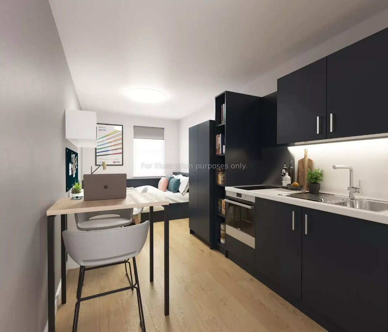 Apartamento estúdio compacto ideal para estudantes em 