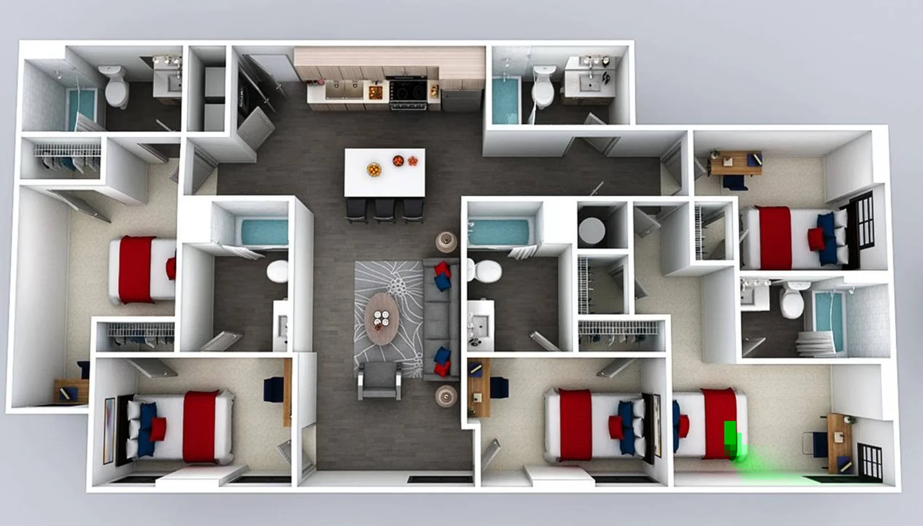 Student room in with study area and shared facilities