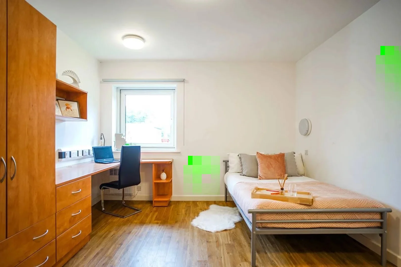 Quarto acessível para estudantes com iluminação ampla em 