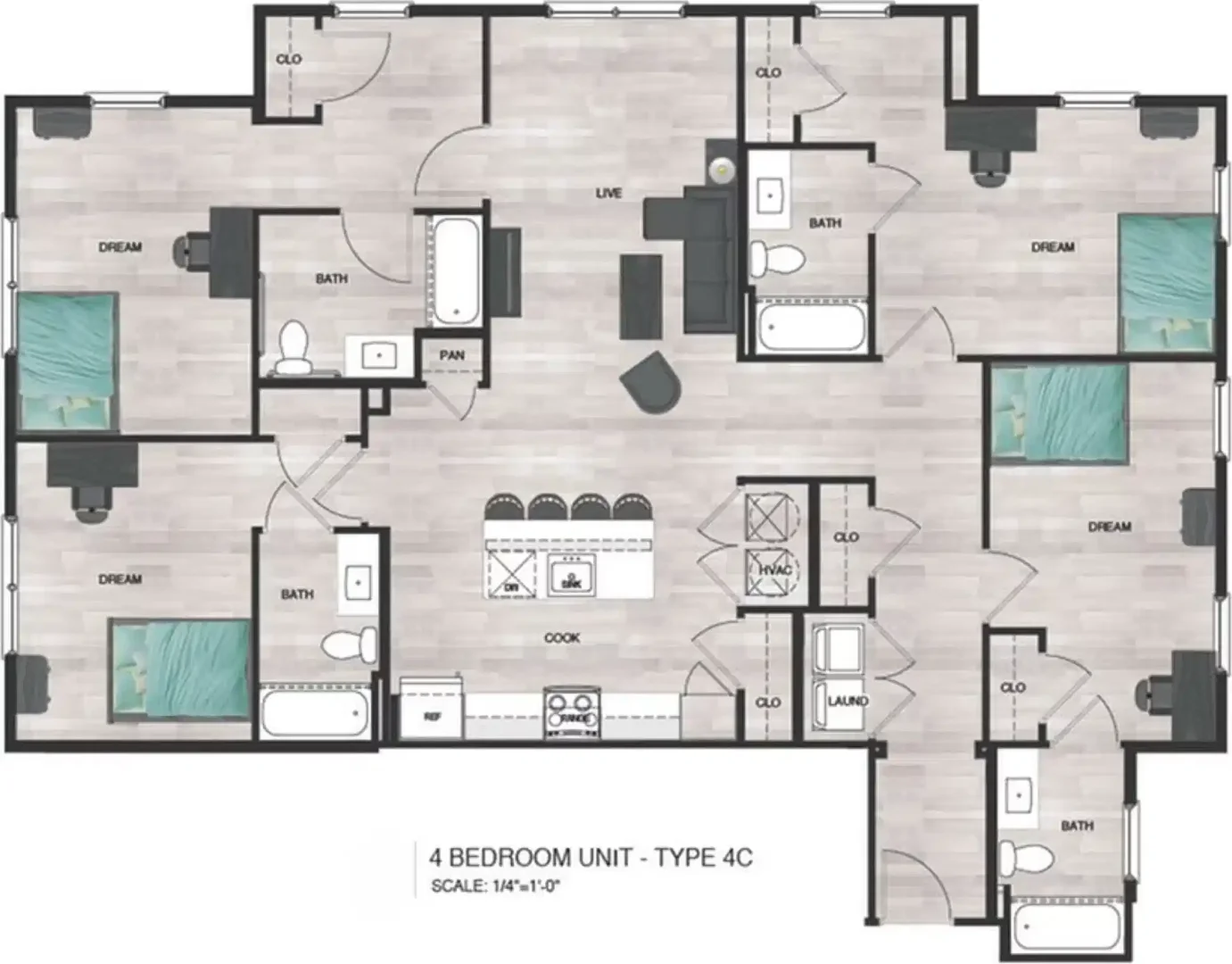 Student room in  with study area and shared facilities