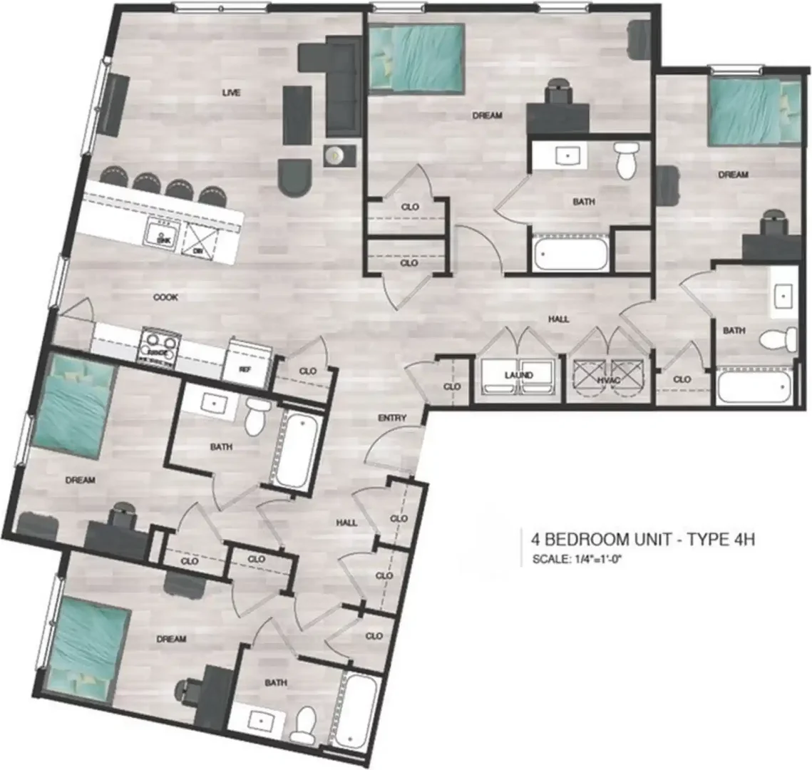 Student room in  with study area and shared facilities