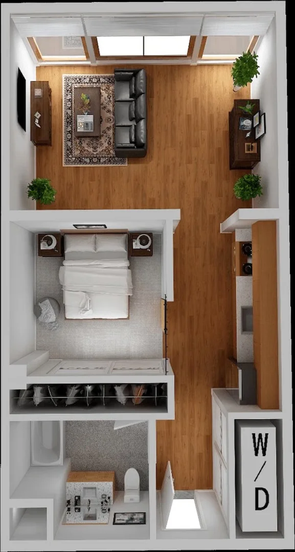 Affordable studio apartment with essential features in