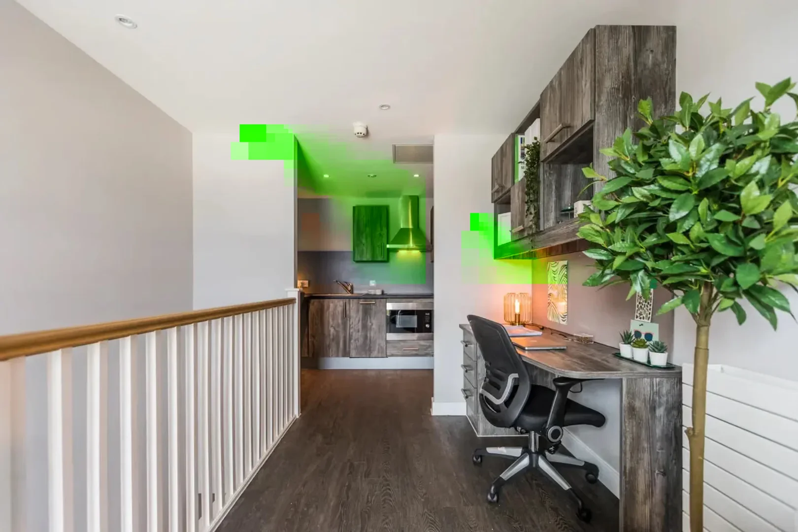 Quarto acessível para estudantes com iluminação ampla em