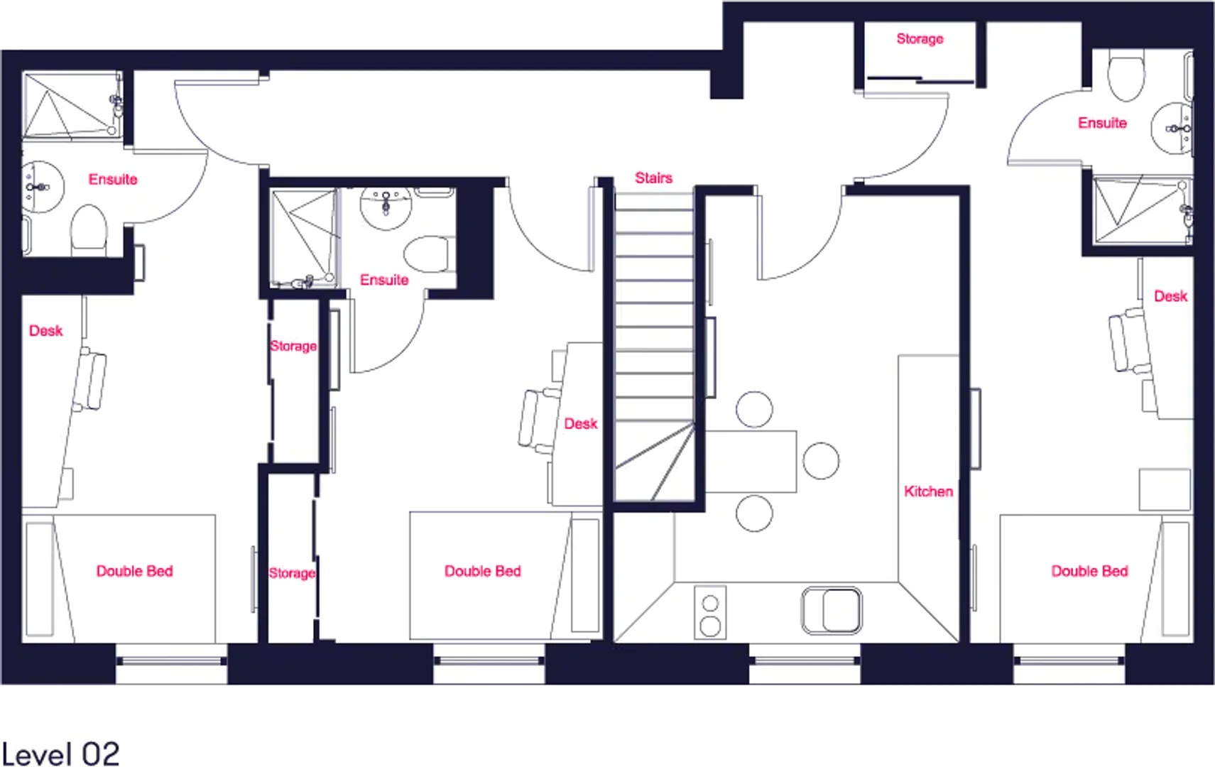 Quarto de estudante em com área de estudo e instalações partilhadas