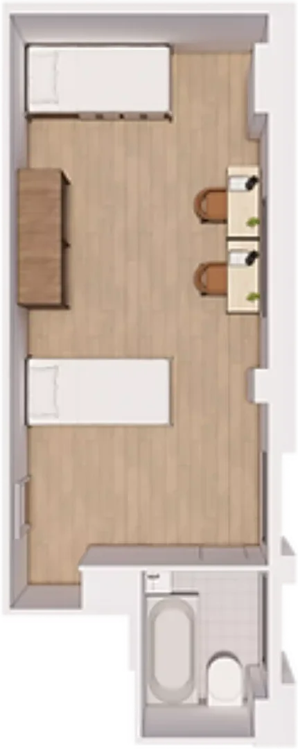 Quarto de estudante confortável e espaçoso em 