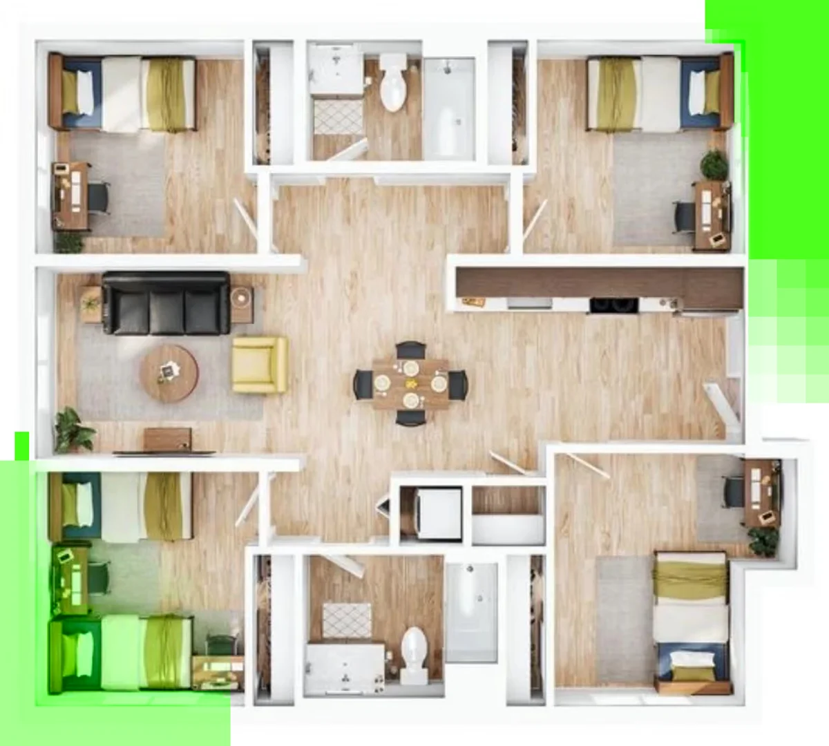 Habitación para estudiantes en  con área de estudio y facilidades compartidas