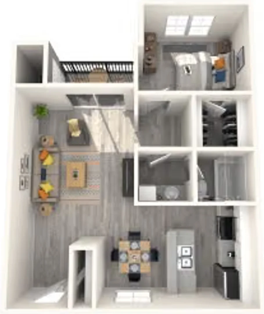 Quarto acessível para estudantes com iluminação ampla em