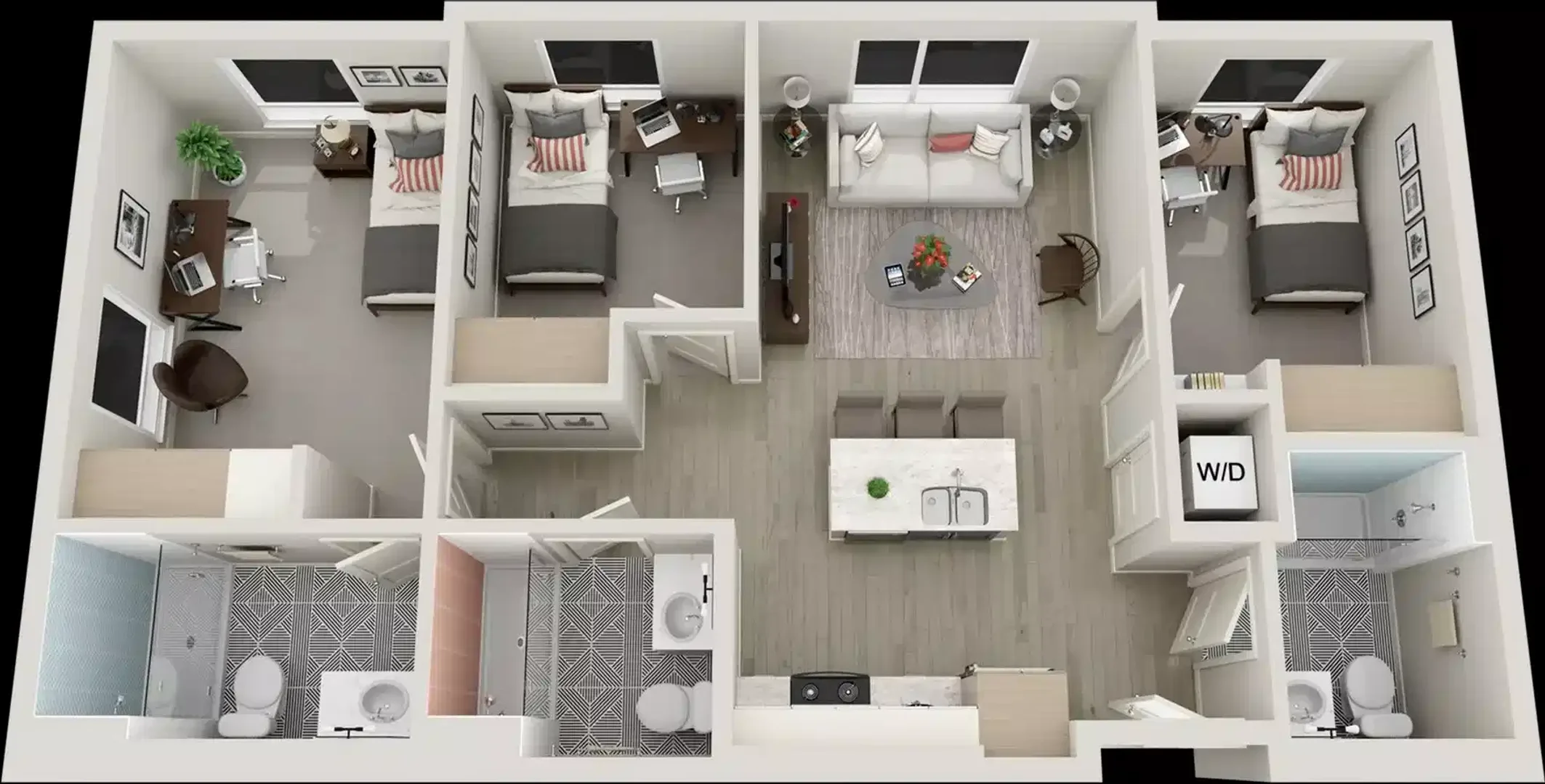 Student room in  with study area and shared facilities