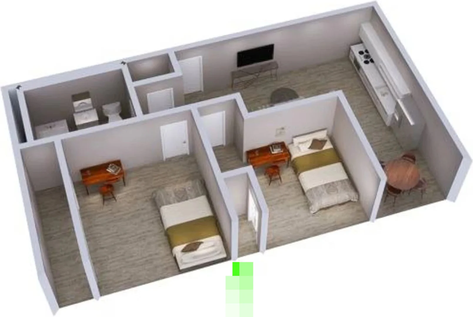 Quarto de estudante luminoso e arejado com acesso fácil à universidade em