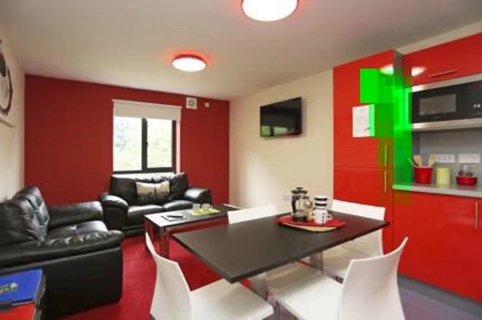 Student room in with study area and shared facilities