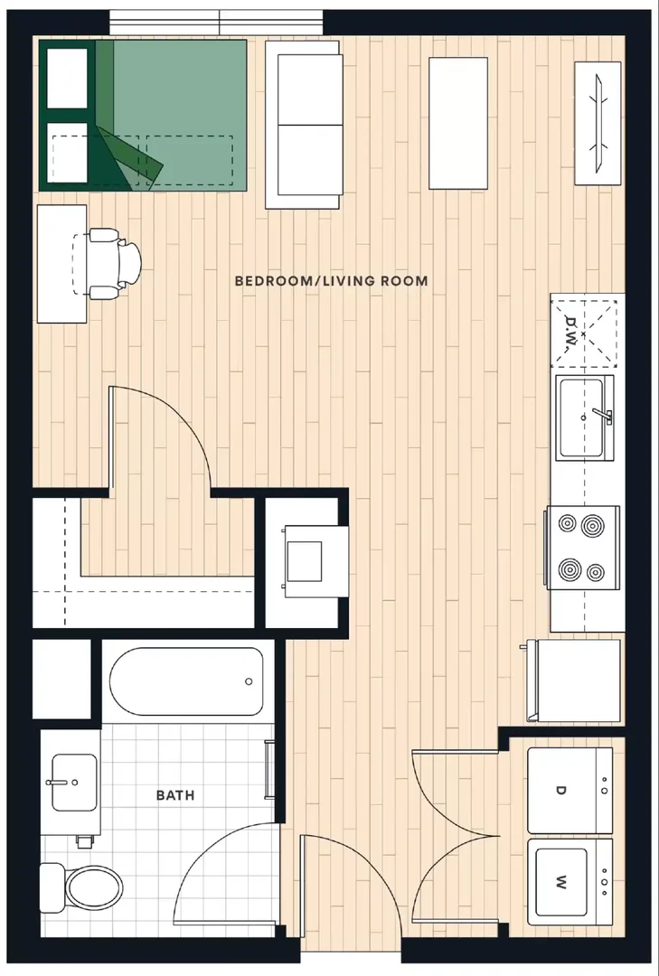 Habitación estudiantil amplia y cómoda en