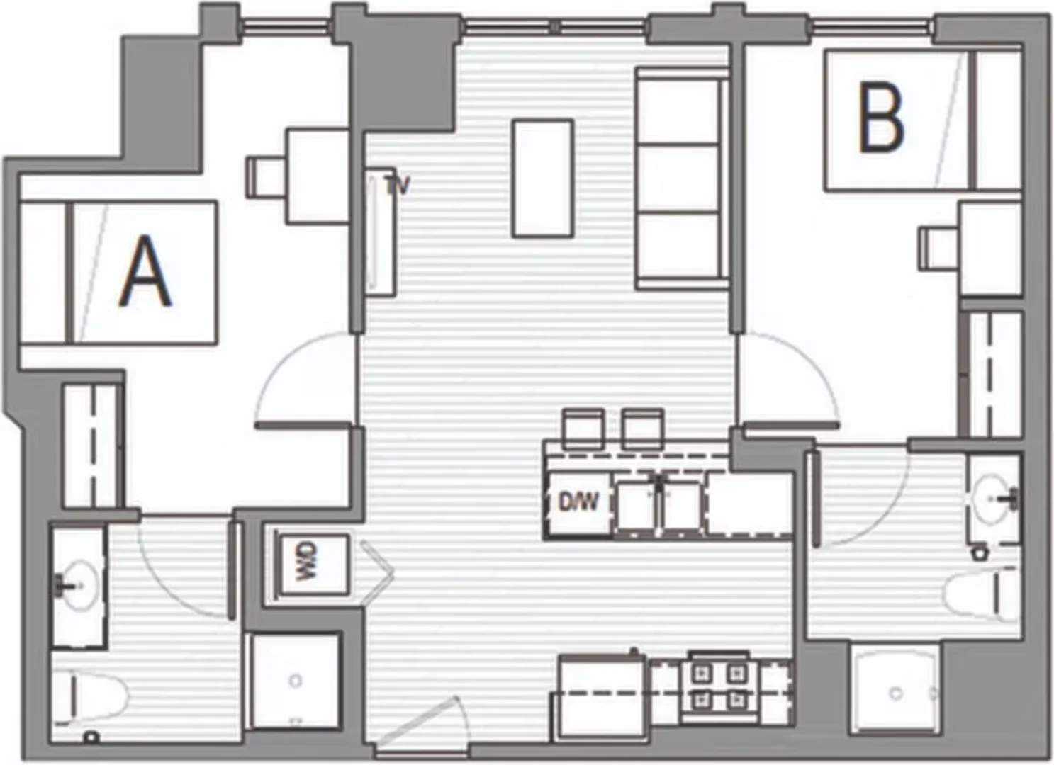 Chambre d'étudiant à avec espace d'étude et installations communes
