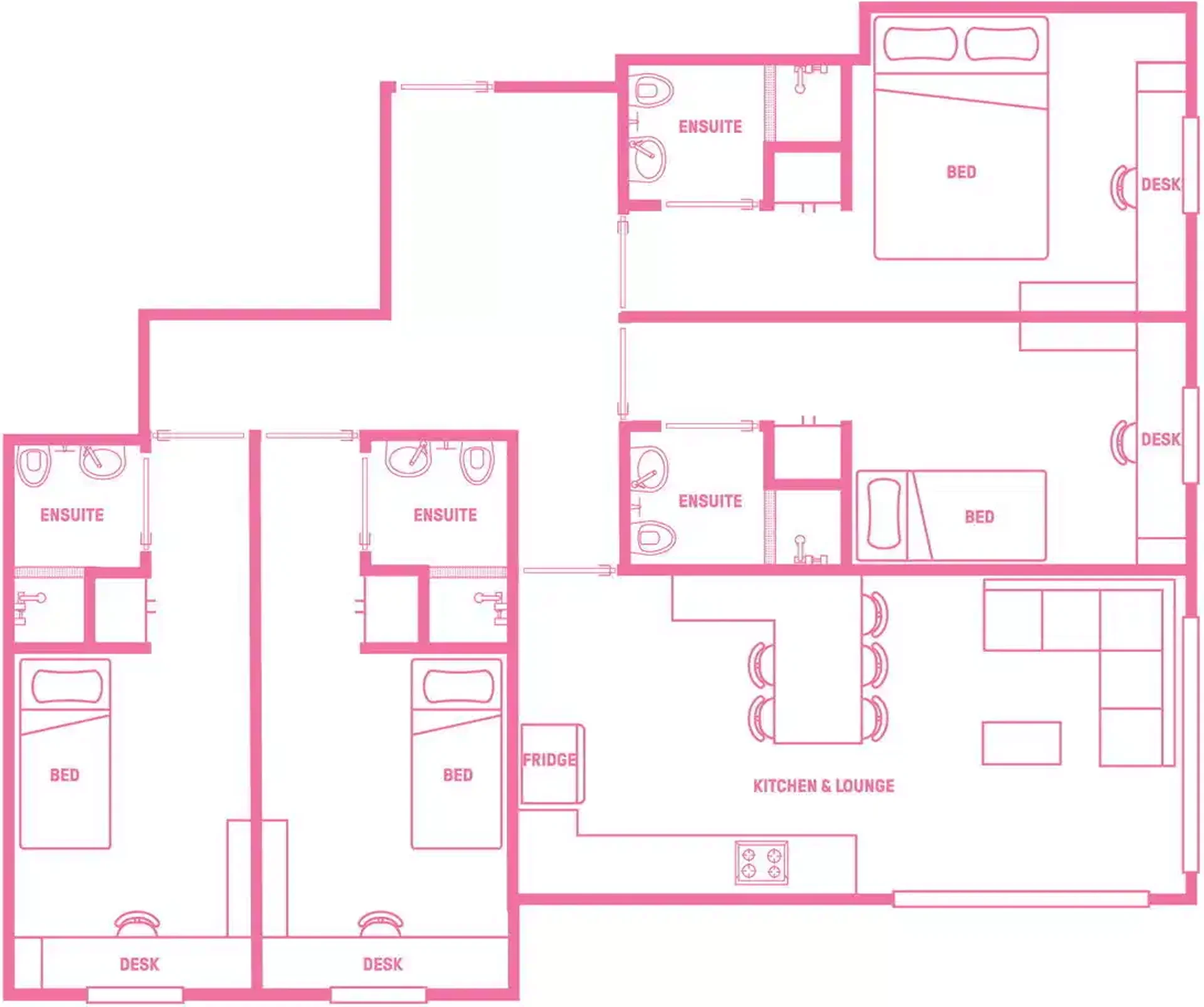 Chambre d'étudiant à avec espace d'étude et installations communes