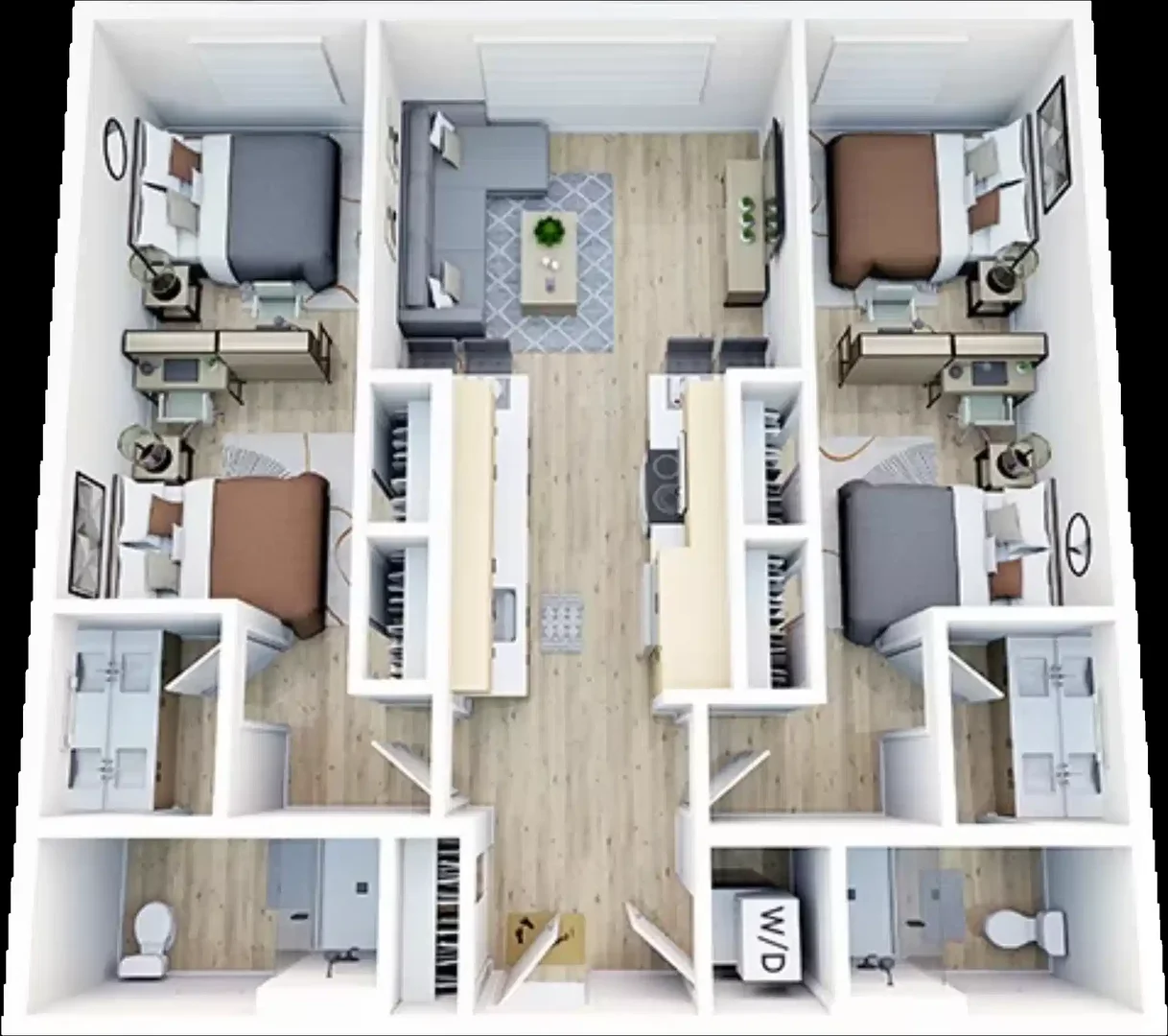 Quarto de estudante confortável e espaçoso em 