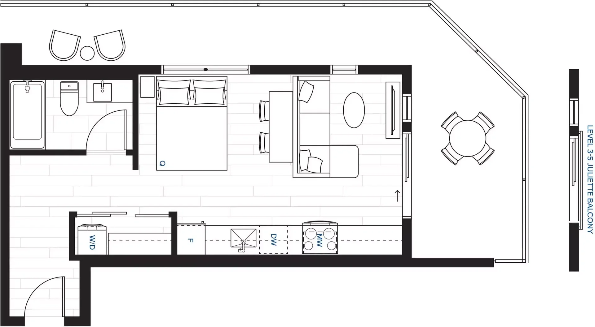 Apartamento estúdio acessível com características essenciais em 