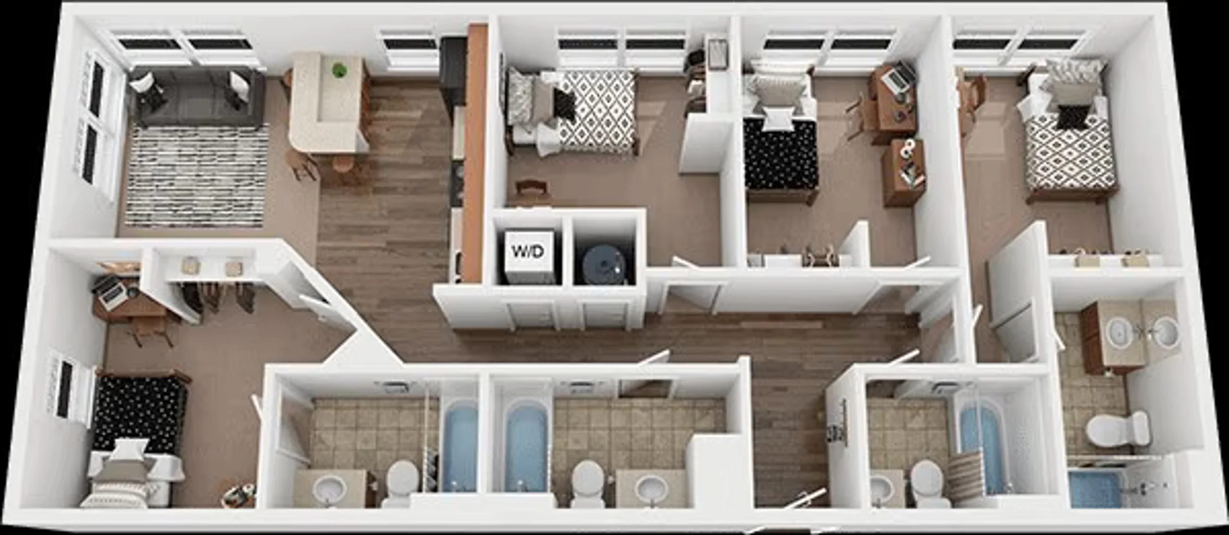 Quarto de estudante em  com área de estudo e instalações partilhadas