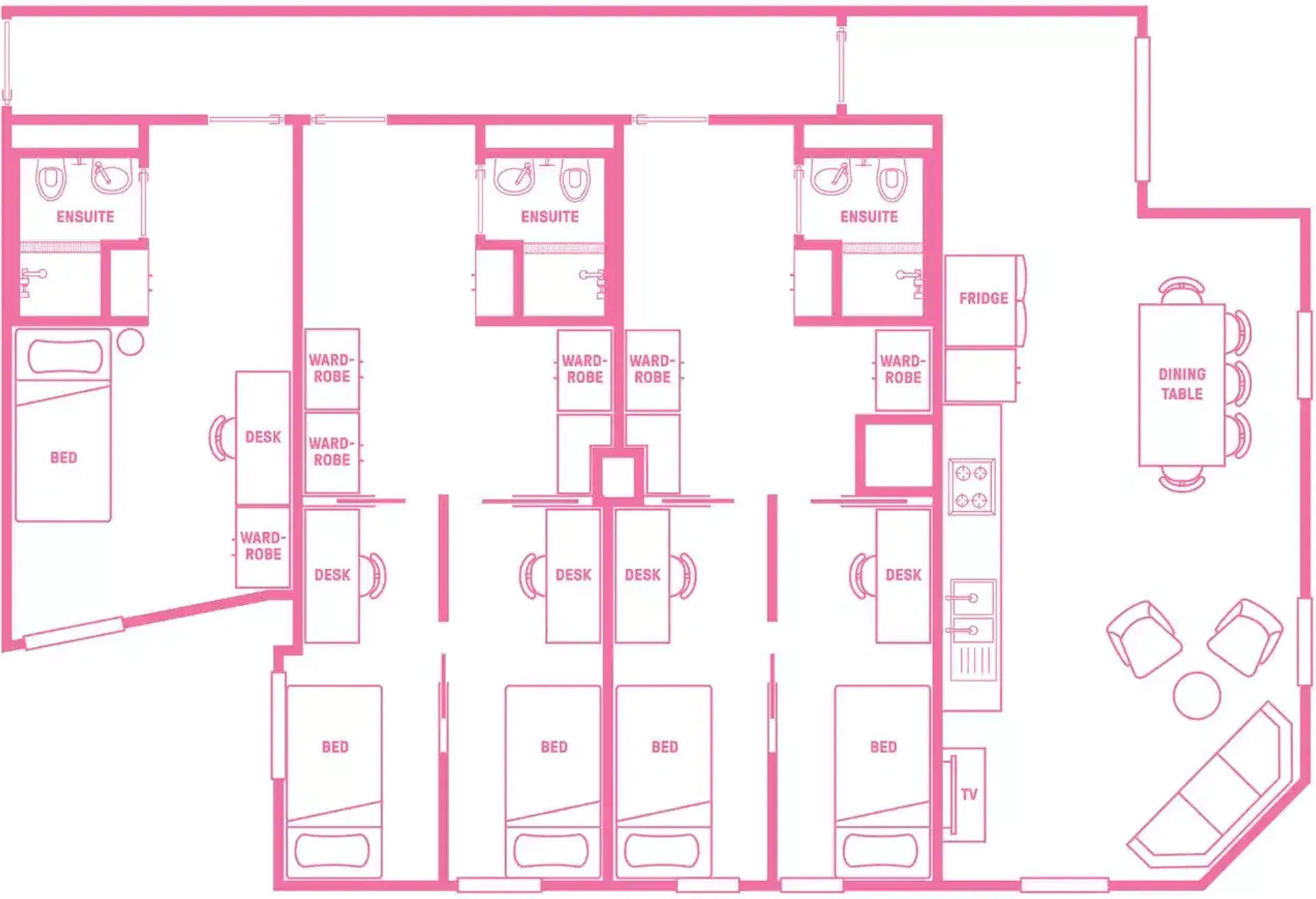 Quarto de estudante luminoso e arejado com acesso fácil à universidade em 