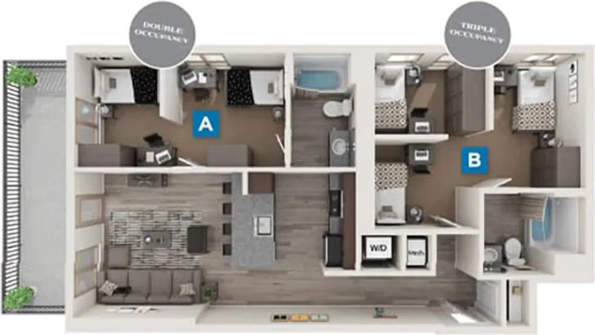 Comfortable and spacious student room in