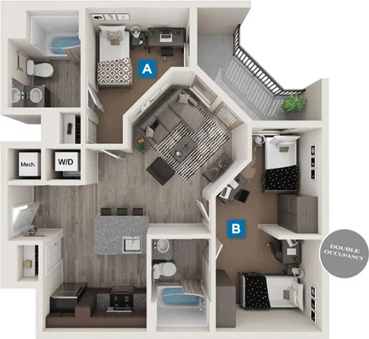 Habitación estudiantil amplia y cómoda en 