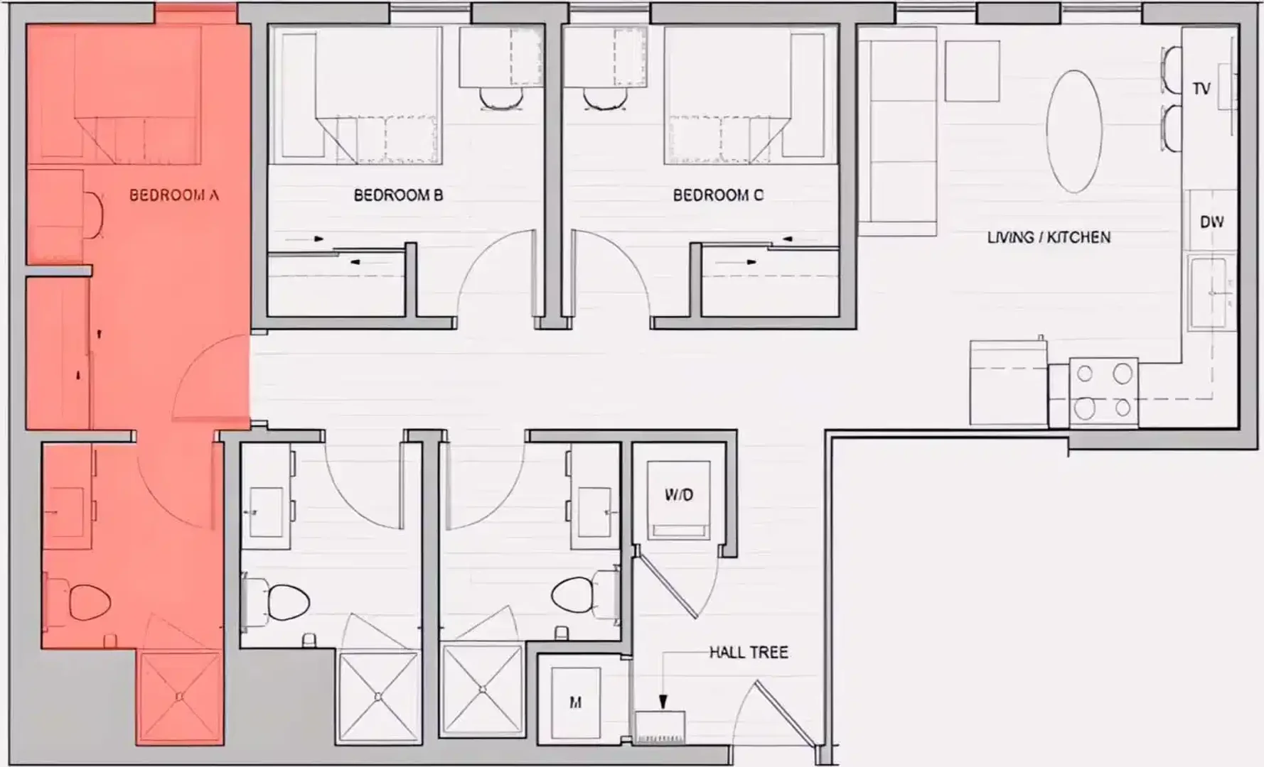 Zimmer in Studentenwohnung in  zu vermieten, voll möbliert