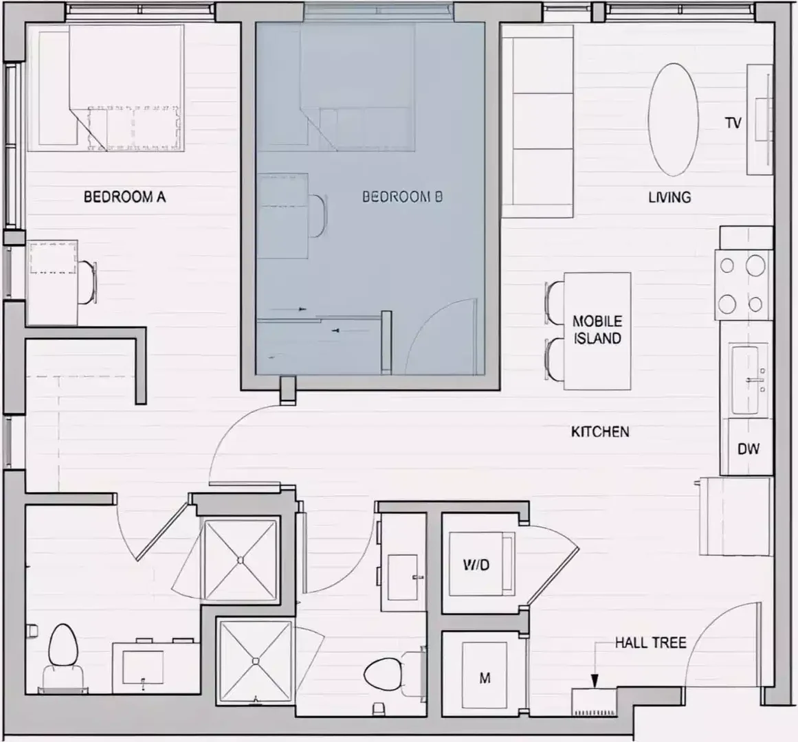 Student room in  with study area and shared facilities