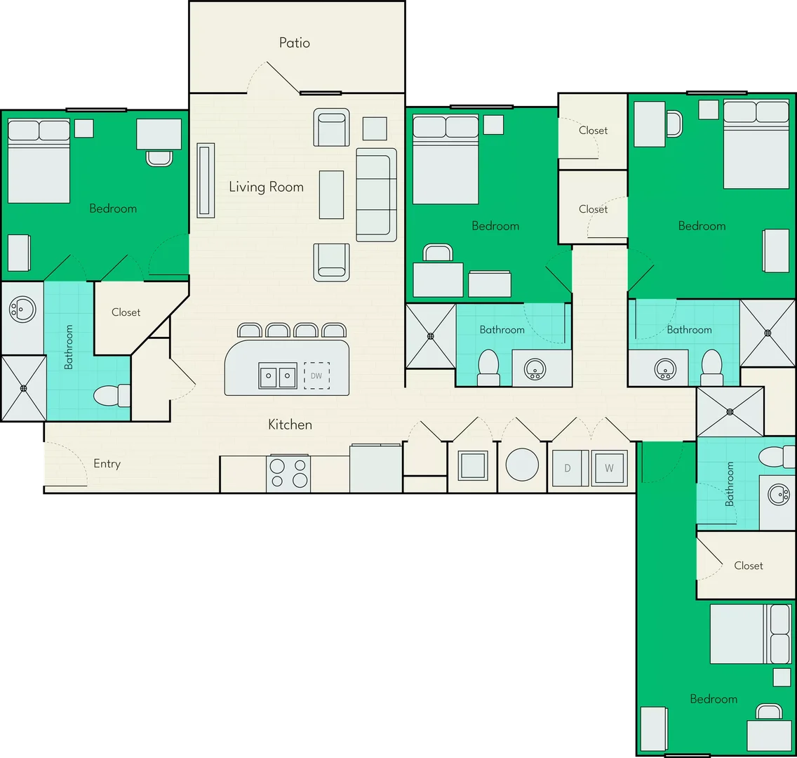 Student room in with study area and shared facilities