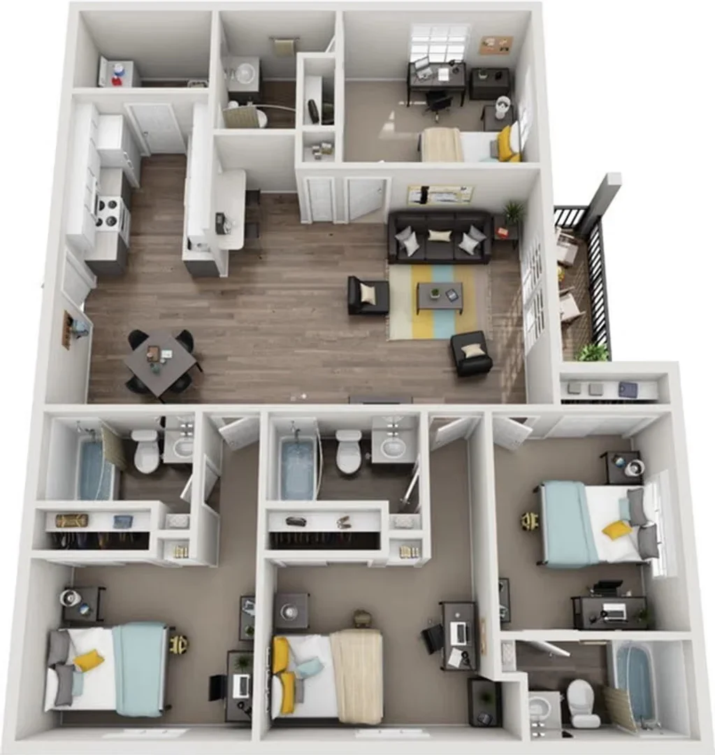 Chambre d'étudiant à  avec espace d'étude et installations communes