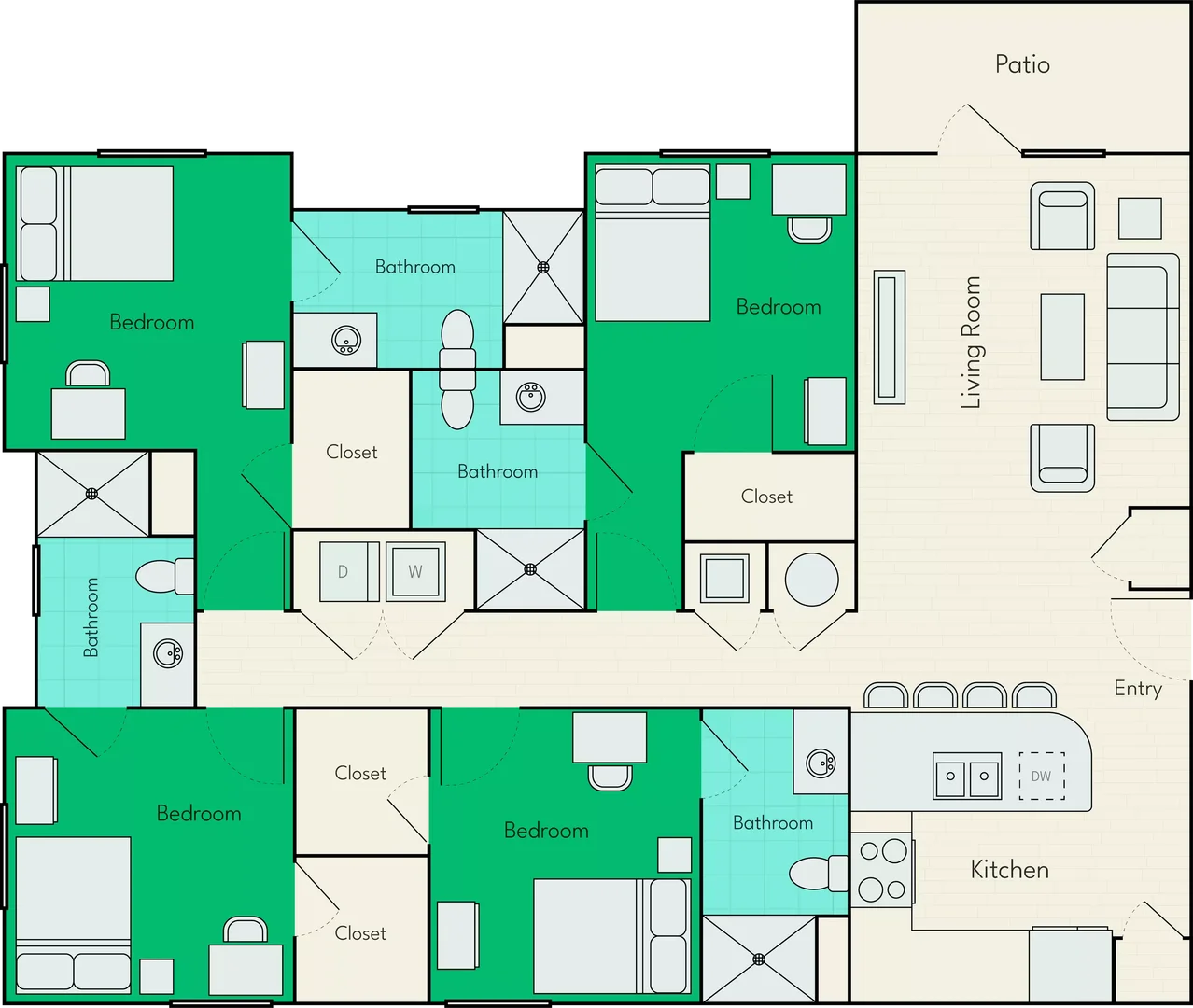 Affordable room for students with ample lighting in 
