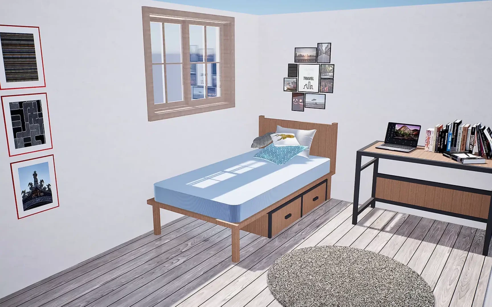 Quarto de estudante em com área de estudo e instalações partilhadas