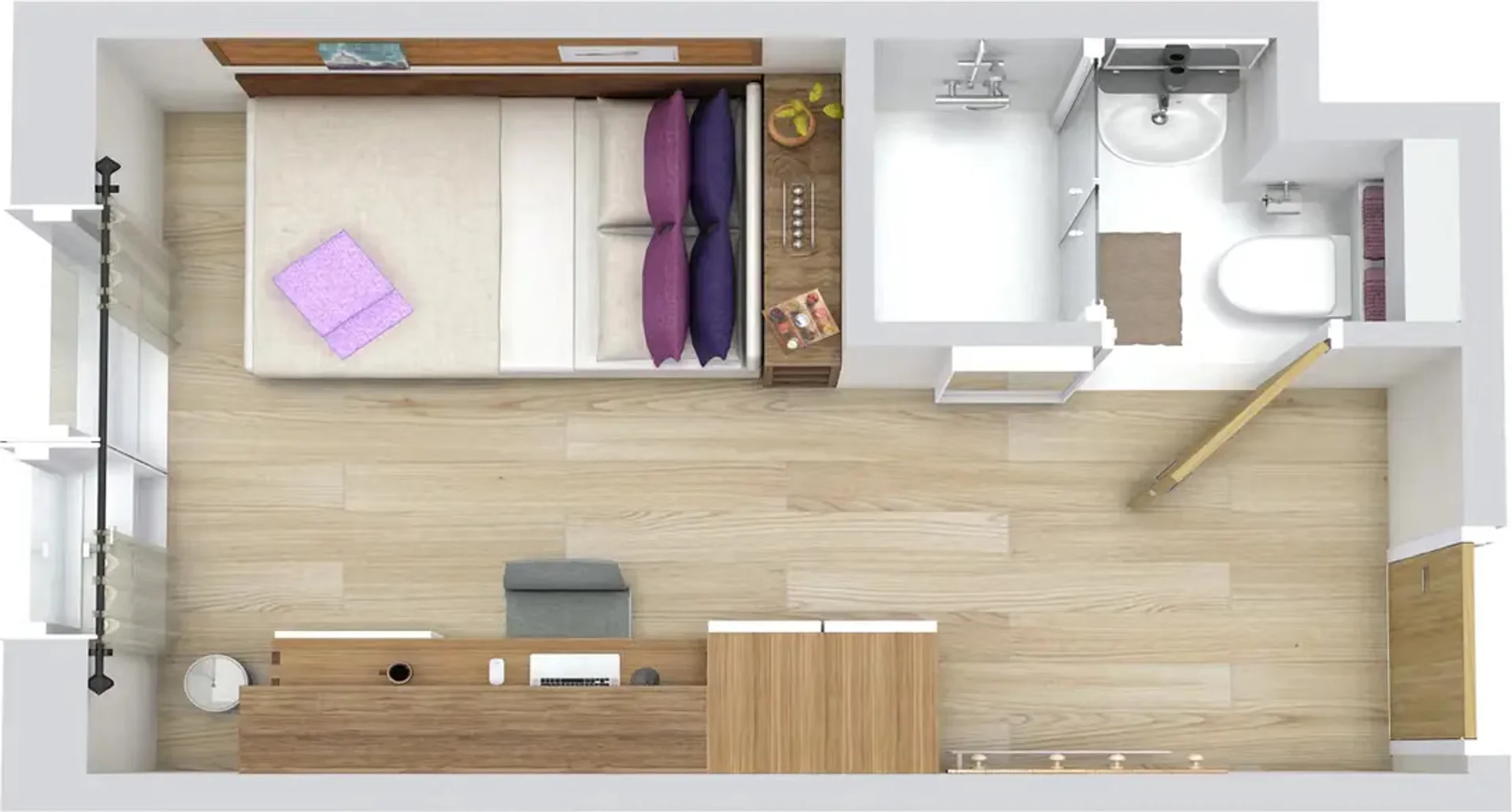 Quarto acessível para estudantes com iluminação ampla em 