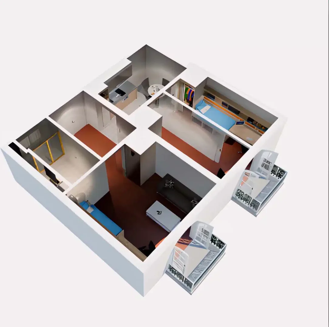 Habitación para estudiantes en  con área de estudio y facilidades compartidas