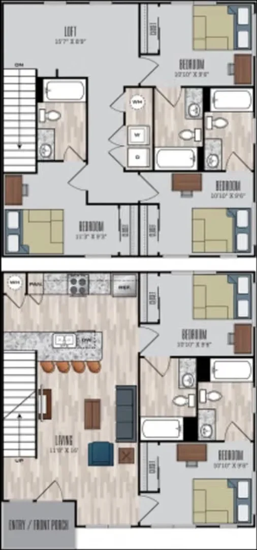 Studentenzimmer in  mit Arbeitsbereich und Gemeinschaftseinrichtungen