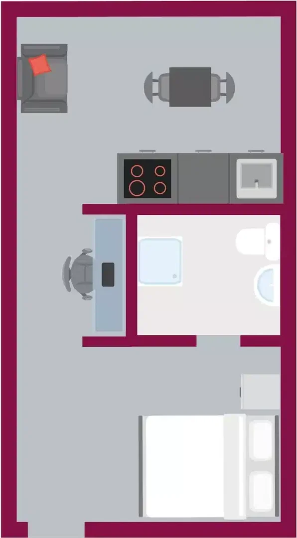Erschwingliche Studiowohnung mit wesentlicher Ausstattung in