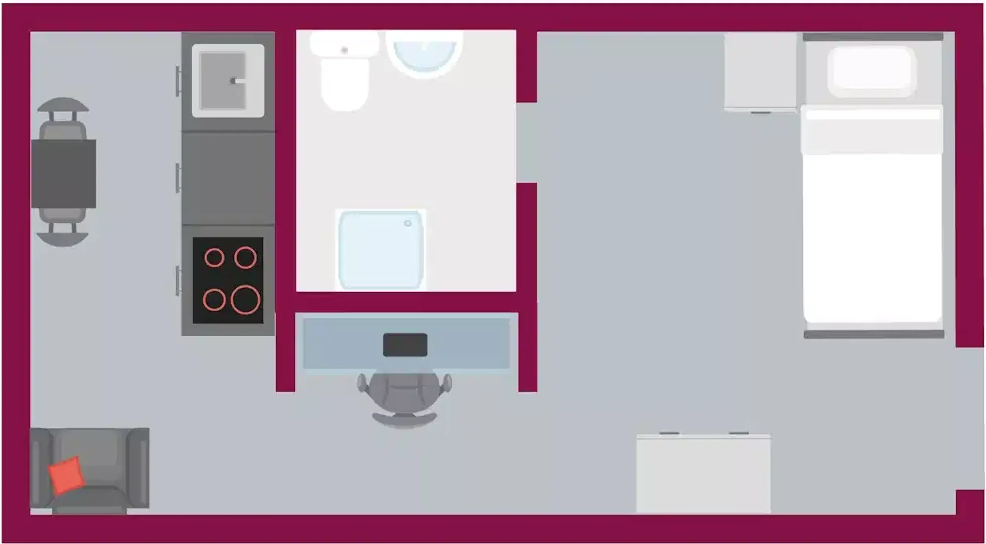 Minimalist student studio in with efficient layout
