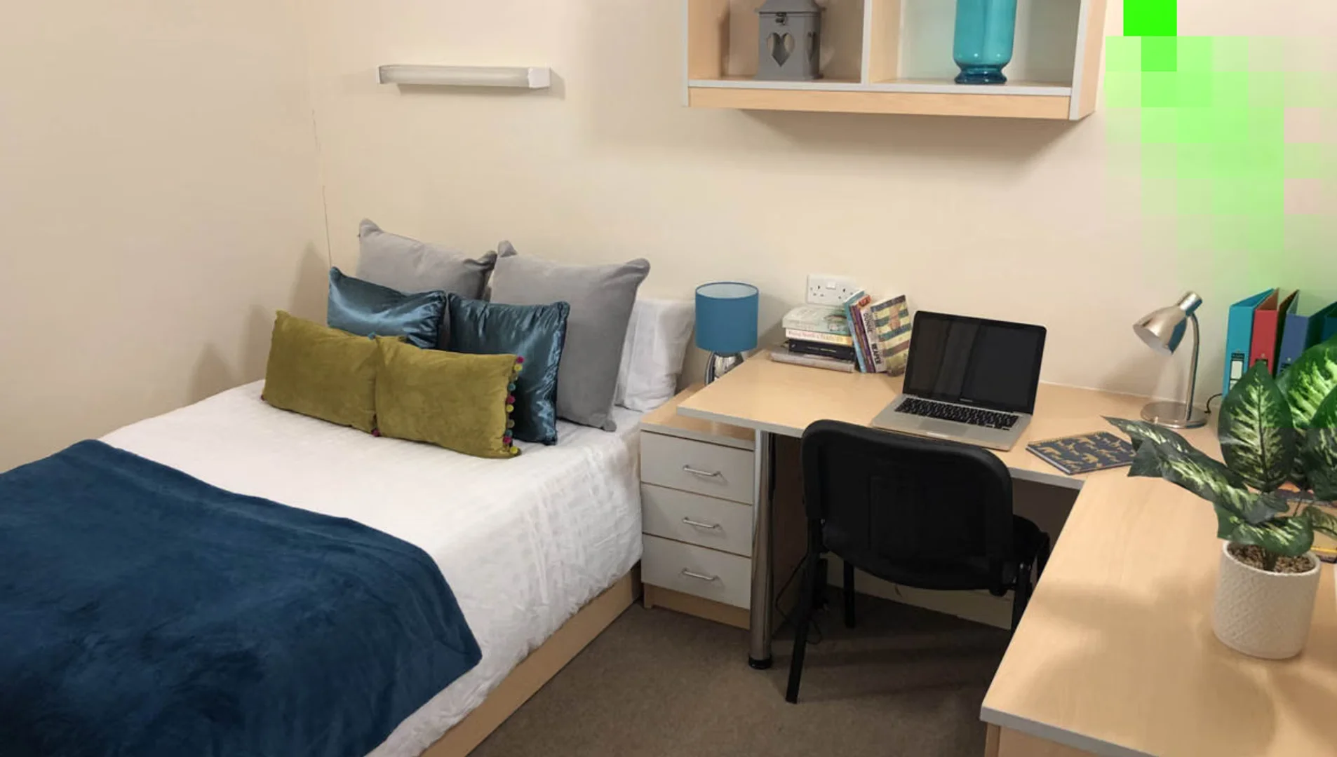 Studentenzimmer in  mit Arbeitsbereich und Gemeinschaftseinrichtungen